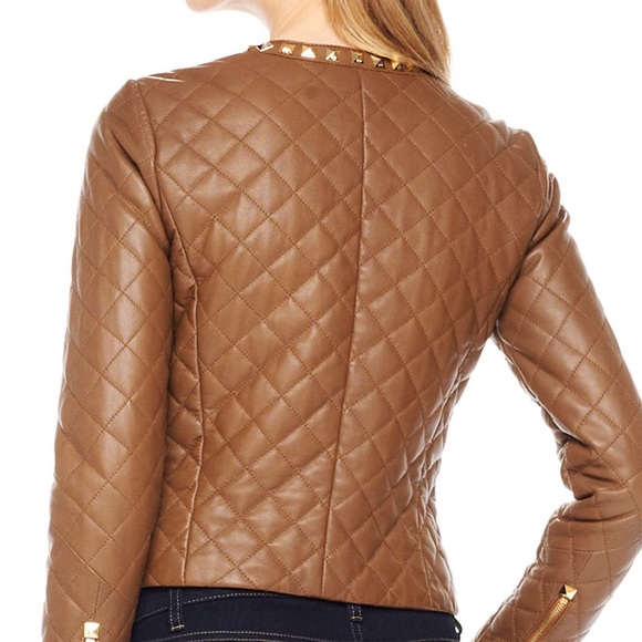 Sale⏰️Rare* MK RUNWAY Michael Kors quilted Leather jacket camel brown - Picture 4 of 7